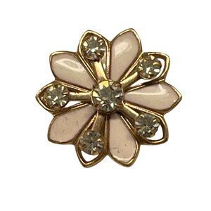 Vintage Floral Brooch Pin With Rhinestones & Gold-Tone Accents